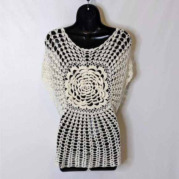 Unbranded Cream Hippie Crocheted Retro Medallion Slipover Vest Size L - Picture 2 of 5